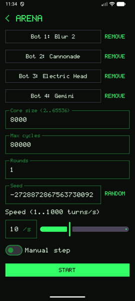 Arena setup with bot slots